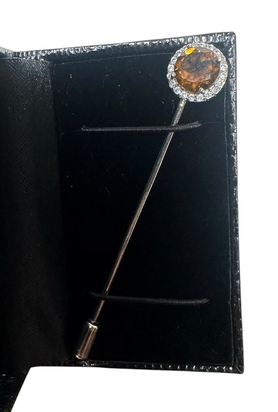 Gold Coast Faux Brown Cognac Topaz 14K White Gold Plated Lapel Stick Pin NEW